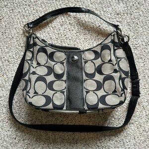 Coach Signature Black Stripe Hobo Handbag F21873